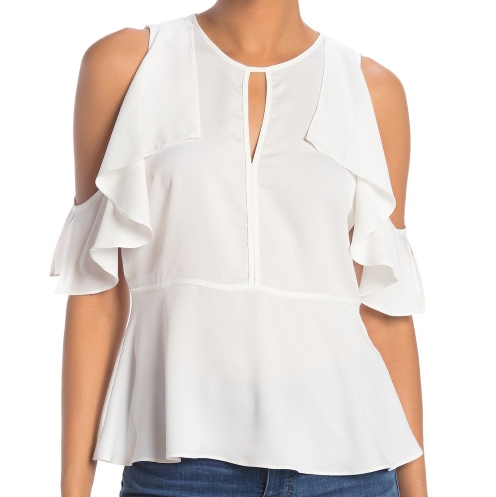 RACHEL RACHEL ROY TAYLOR COLD SHOULDER RUFFLE TOP